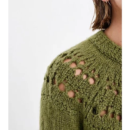 Green Openwork Yoke Crew Neck Sweater best